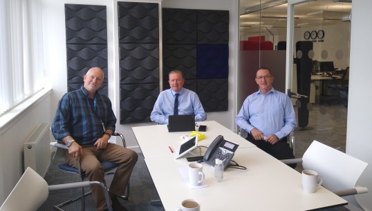 Image:Nautilus head of industrial Micky Smyth (centre) with Stuart Spencer (left) and Malcolm Clift (right), two of the liaison officers at Stena Line Pte Ltd, prior to meeting with company officials