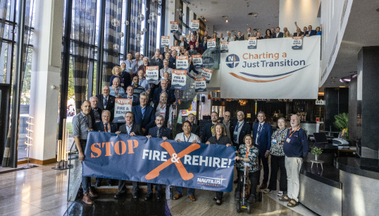 Image:Members at Nautilus International's General Meeting expressing solidarity with workers onboard Isle of Man Steam Packet ferries, who have been threatened with fire and rehire tactics. Image: Brad Wakefield