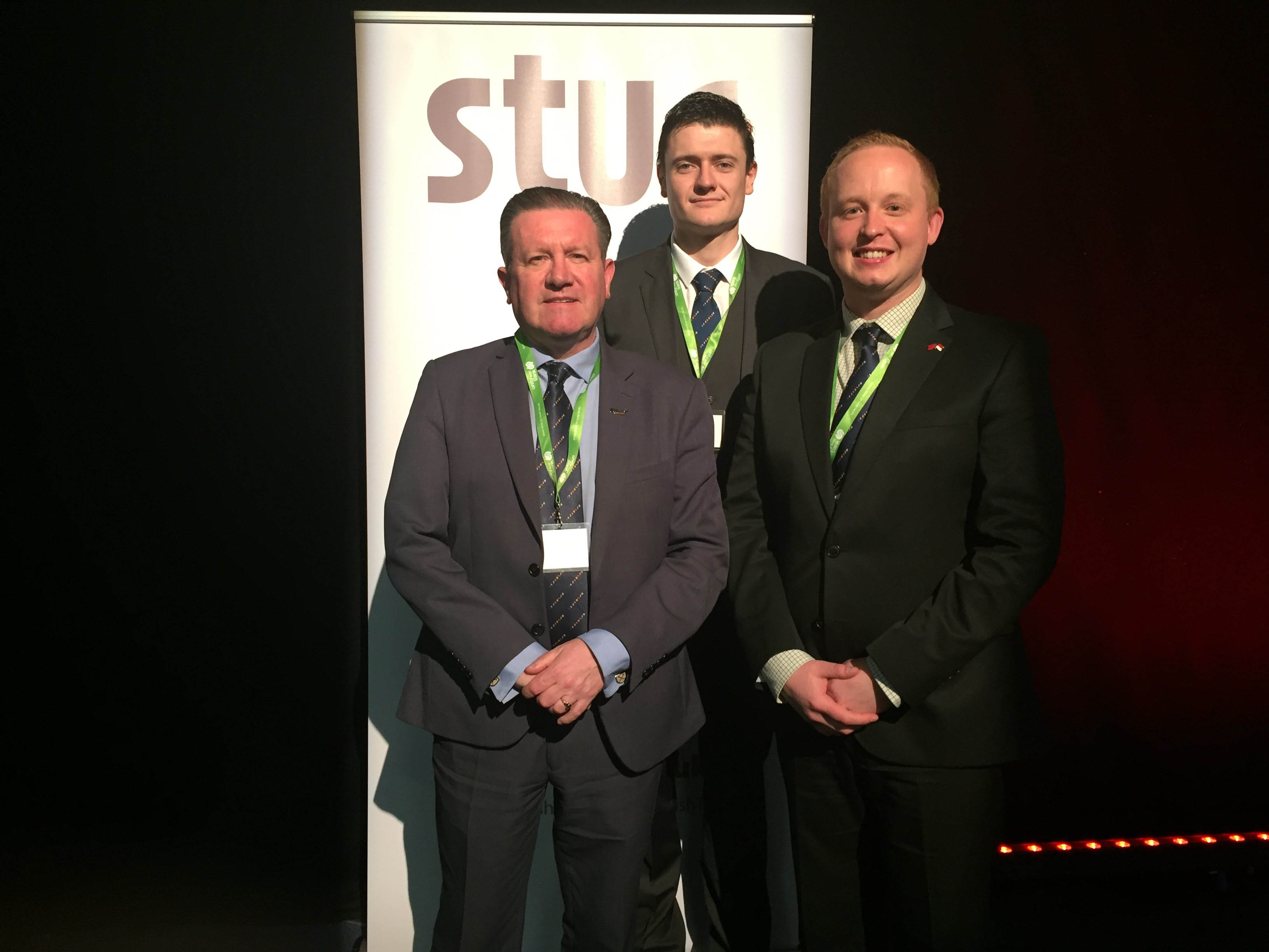 Image:Nautilus officials attending the Scottish TUC conference 2018 (from left): national ferry organiser Micky Smyth; strategic organisers Martyn Gray, and Danny McGowan.