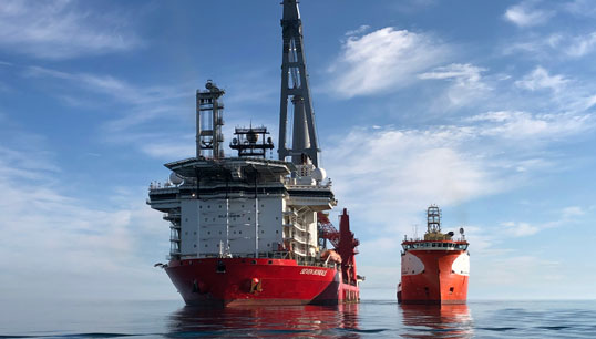 Image: Subsea 7 vessels Seven Borealis and Norman Springer. Image: Subsea 7 Twitter by Captain Martti Mikkila.