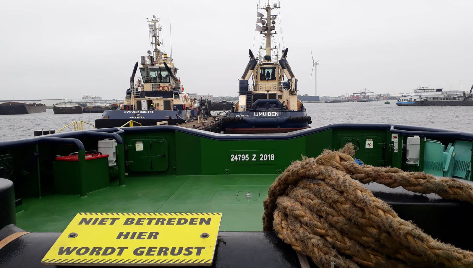 Image:Svitzer tugboats in IJmuiden. Shipping traffic was severely delayed by the strike action in the North sea Canal, IJmuiden and the port of Rotterdam.