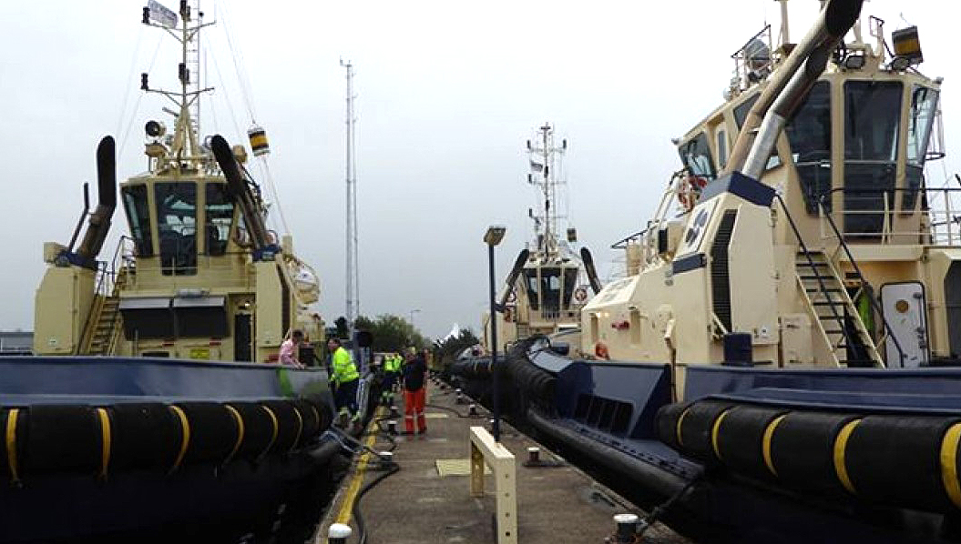 Image:The tug crews put six boats on the go slow at the ports of Amsterdam and Rotterdam. Image: FNV Havens union