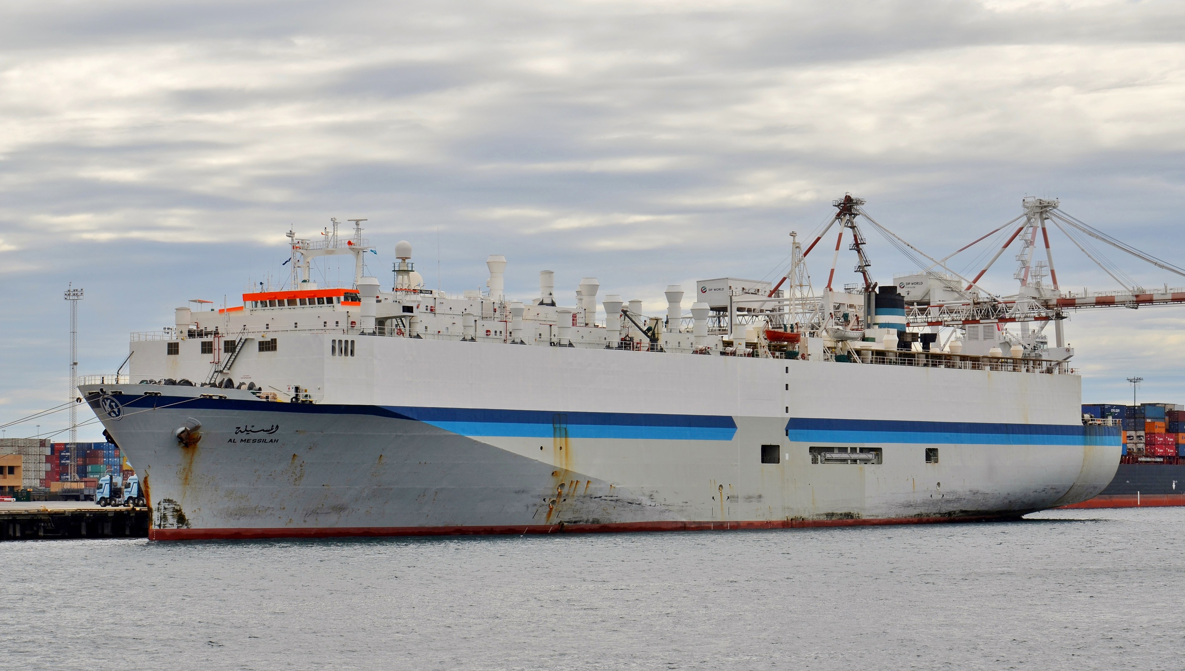 Image:Livestock carrier Al Messilah berthed in Fremantle in 2016. Image: Wikimedia Commons - Bahnfrend