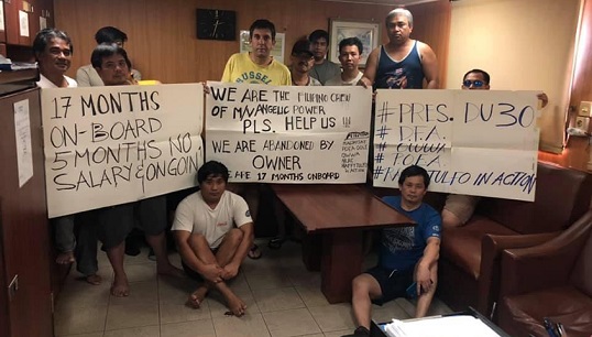 Image:The crew of the Angelic Power, one of several crews repatriated with the help of the International Transport Workers' Federation (ITF). Image: ITF