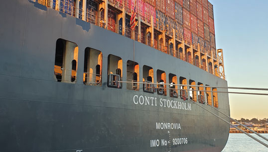 Image:The MV Conti Stockholm sits idle in Fremantle Port . All images: ITF