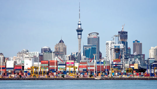 Image:New construction work underway on the Port of Auckland, the largest commercial port in New Zealand. Image: Getty Images, February 2020.