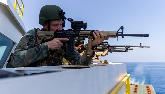 Image:Merchant ships can request protection by soldiers from a Vessel Protection Detachment (VPD). Image: Wikimedia Commons