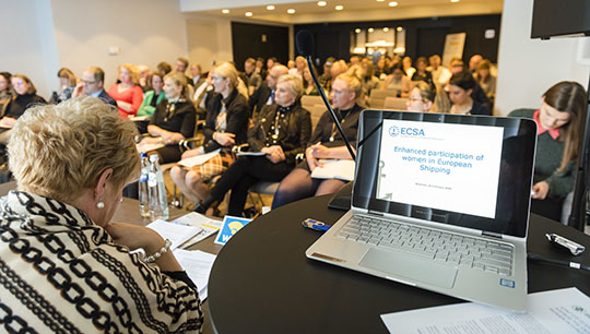 Image:Audience and participants at the women in maritime event. Image: European Shipping Week