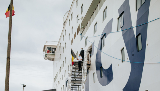 Image:The new Global Mercy civilian hospital ship after it arrived in Antwerp. Image: Mercy Ships