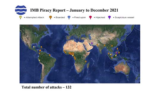 Image:Map of the total number of piracy and armed robbery attacks during 2021. Image: ICC International Maritime Bureau (ICC IMB)