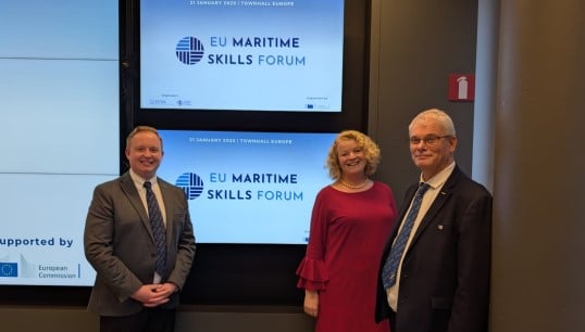 Image:Nautilus head of international relations Danny McGowan, assistant general secretary Sascha Meijer, and Council member Henk Eijkenaar at the European Maritime Skills Forum. Image: Nautilus International