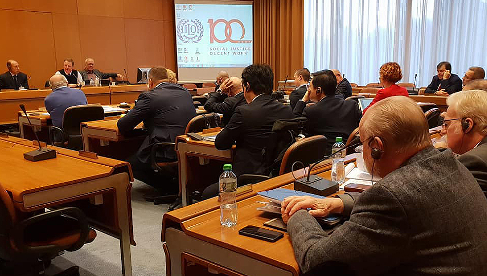 Image:Nautilus general secretary Mark Dickinson speaking at the ILO in Geneva.