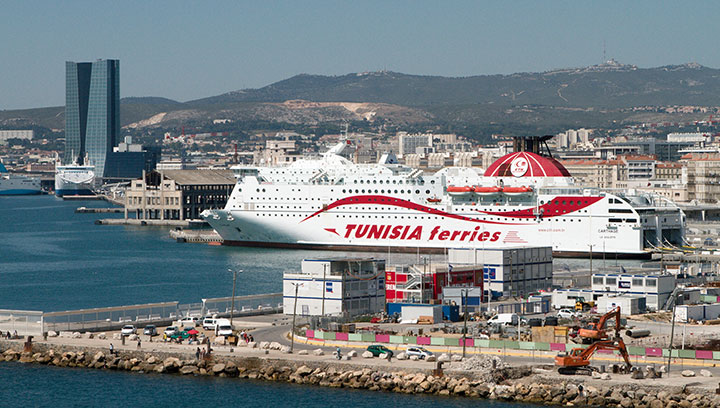 Image:Ferry ports at Marseilles (pictured in 2011)  and Le Havre were at a standstill. Image: Wikimedia Commons