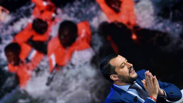 Image: Matteo Salvini intereview on Italian TV about migrant rescues. Getty Images