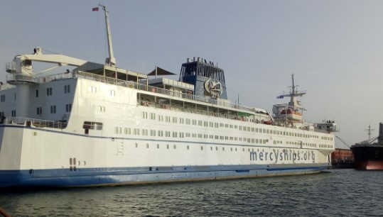 Image:The Africa Mercy docked in Conakry, Guinea. The hospital ship is to be joined by the new Global Mercy. Image: Aboubacarkhoraa