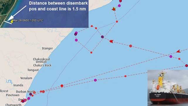 Image:The South African Maritime Safety Authority (SAMSA) is working with police in their investigation into an incident in which two stowaways were apparently thrown off a ship just off the KwaZulu-Natal Coast. Image: Twitter, Sea and Coast news, india.
