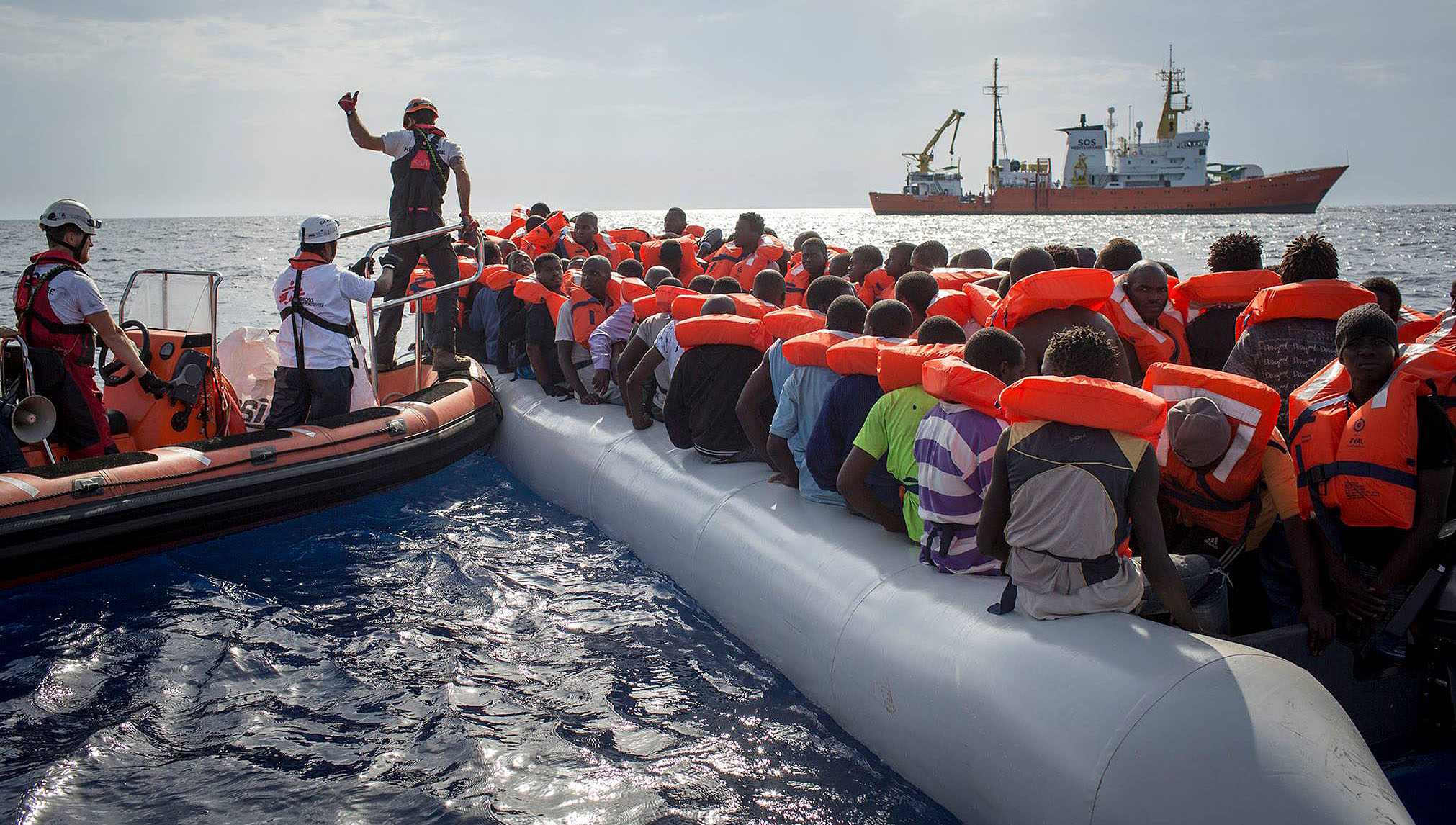 Image:Sea rescue underway by Gibraltar-flagged search and rescue vessel Aquarius. Credit: SoS Mediterranee - Anna Psaroudakis.