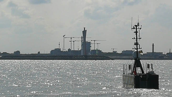 Image:The USV Sea-Kit Maxlimer in transit across the Channel. It was originally developed to take part in the Shell Ocean Discovery XPRIZE, which is seeking novel methods to map the seafloor.