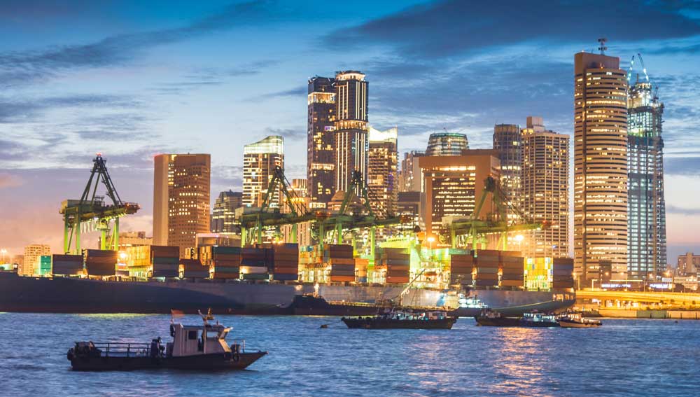 Image:Container cargo ships and working cranes in Singapore, one of the ports which the alliance hopes could be designated a fastrack port for crew changes. Image: Getty Images.