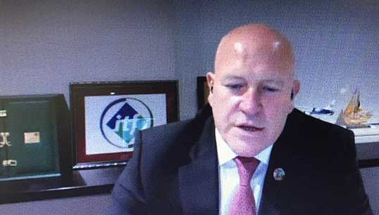 Image:Steve Cotton speaking during the IMO webinar for Day of the Seafarer.