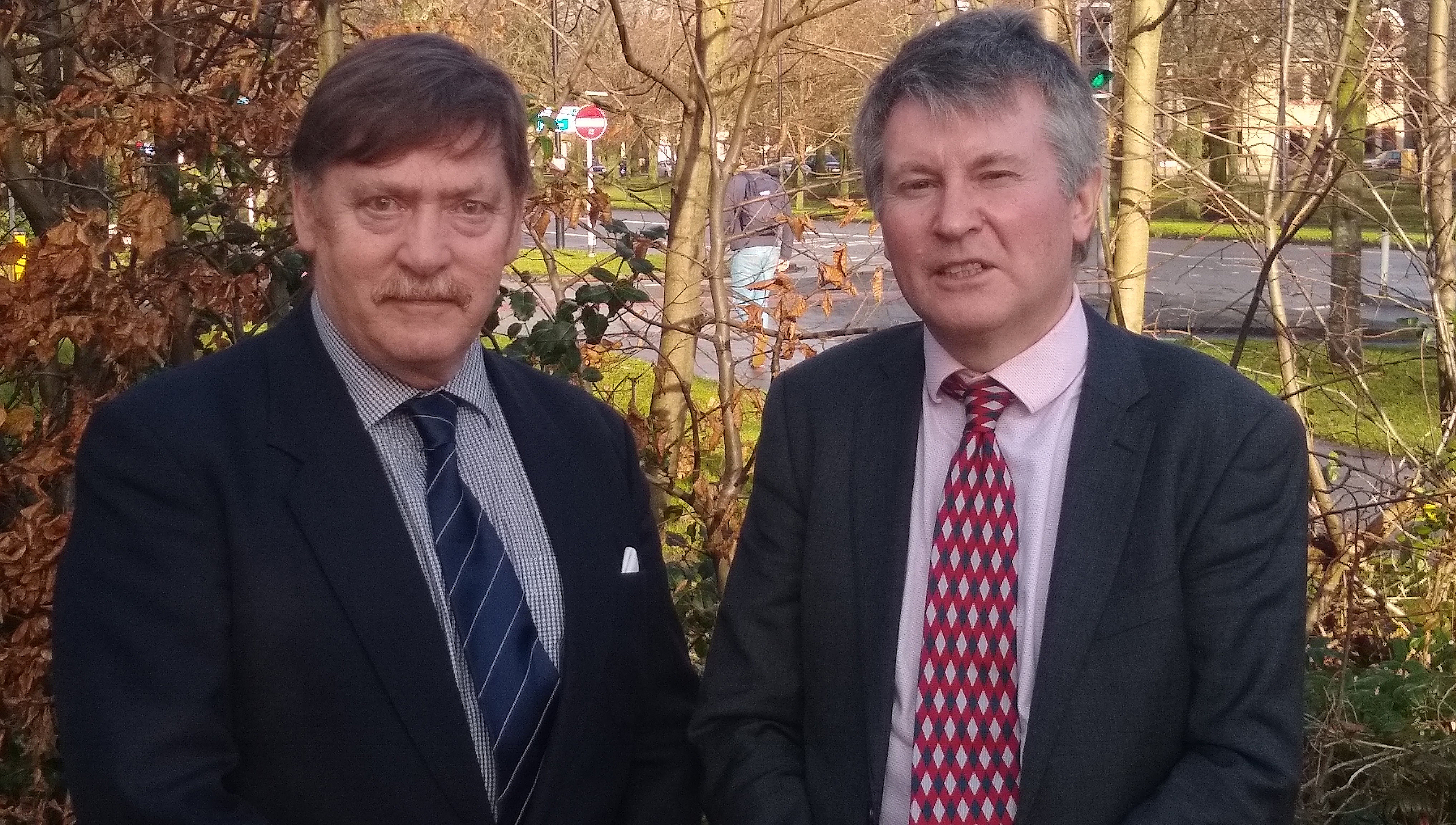Image:Red Funnel Captain Ian Drummond (left) with Nautilus legal director Charles Boyle after the verdict