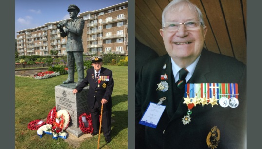 Image:Don Hunter (right) and at the Dover Merchant Navy memorial 