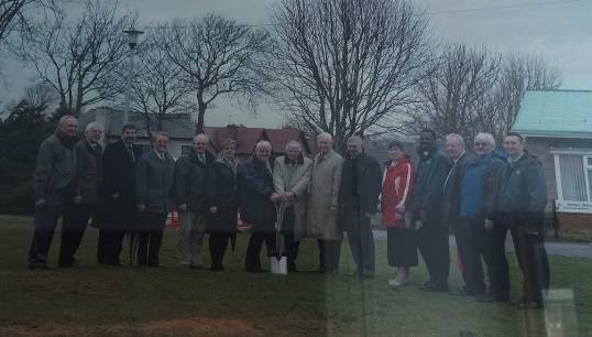 Image:Members of the pervious NUMAST Welfare Fund Committee cut turf for a development in 2008. Image: Nautilus International