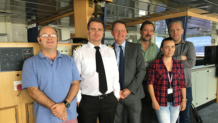 Image:Mark Dickinson (third left) during his ship visit to P&O's Pride of York ferry in Hull this summer
