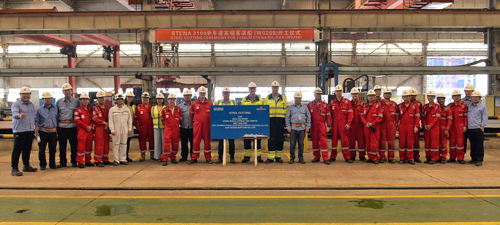 Image:Steel cutting is underway for the Cote D'Opale at the AVIC WeiHai Shipyard in China.