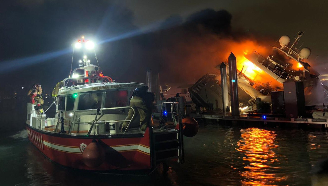 Image:Miami Fire Rescue units responded to the fire onboard the Andiamo superyacht in Miami. Image: Miami Fire Rescue