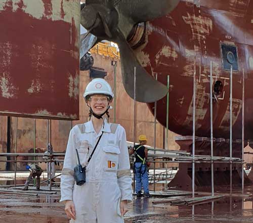 Image:Former second officer Ellie Johnson served in an oil shipping fleet and now manages the vessels she once sailed on.