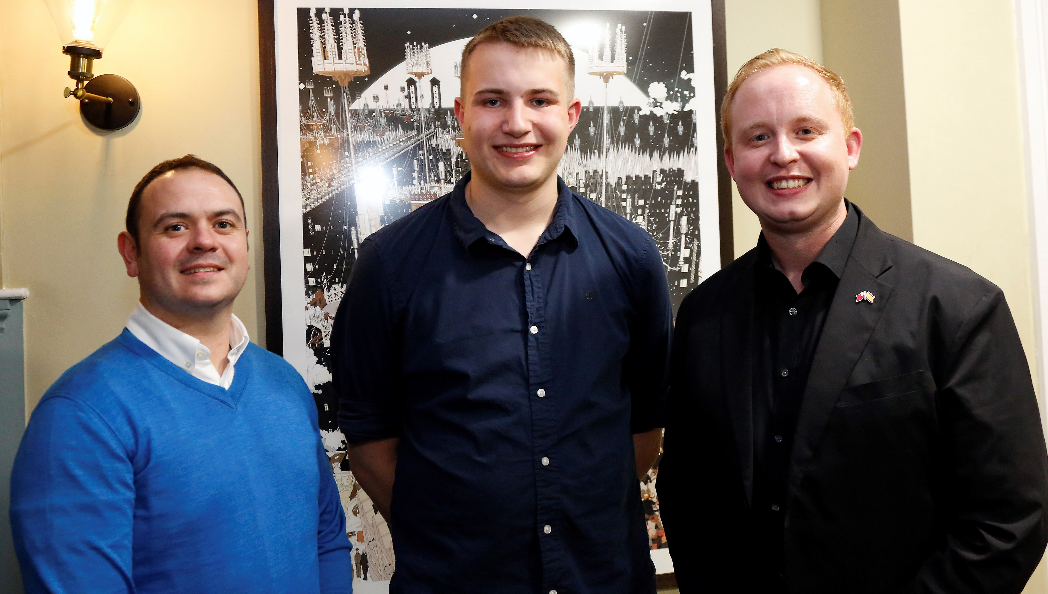 Image:From left:  Members Graeme McLeod, Alex Day and international organiser Danny McGowan.  Image: Ade Marsh Photography