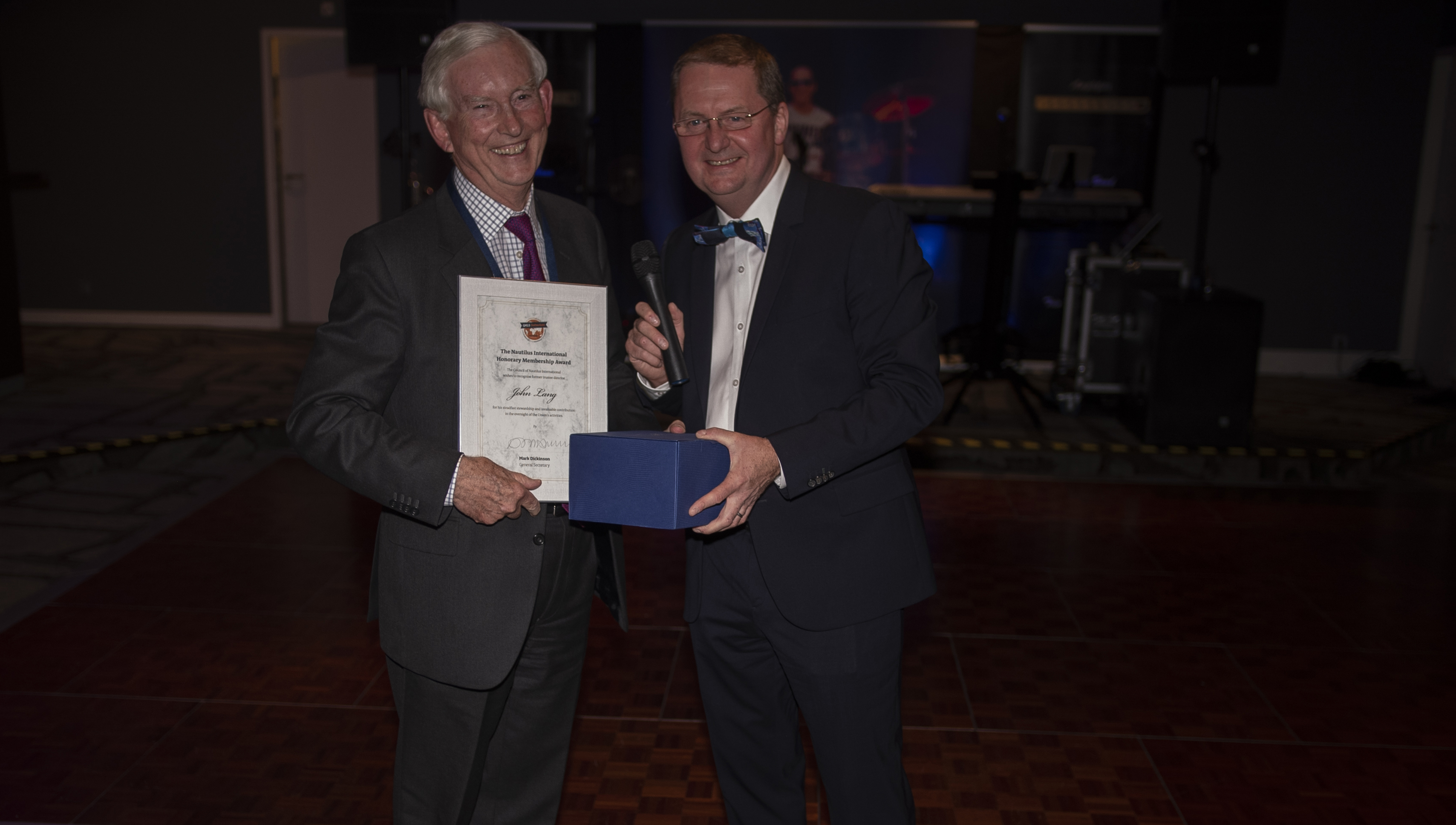 Image:Former trustee director John Lang was awarded an honorary membership for his 16 years outstanding service for the Union.
