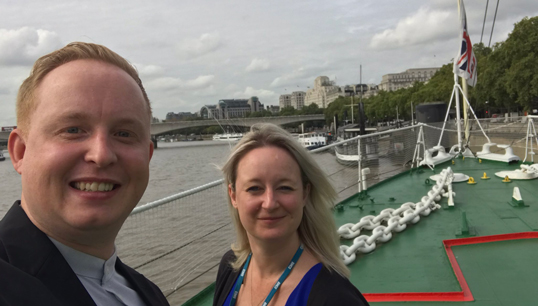 Image:Danny McGowan, chair of Maritime UK's Pride in Maritime Network and Nautilus international organiser and head of diversity and operations at Maritime UK  Chrissie Clarke at a previous Pride in Maritime event. Image: Nautilus International