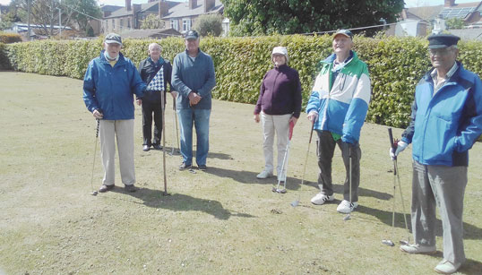 Image:Mariners' Park return to live events with a short golf course, golfers pictured L-R: John McDavitt, Rob Keith, Tom Fearon, Angela Gatt, Alex Harrison, Tony Gatt.