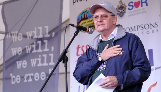 Image:Mark Dickinson speaking at the Tolpuddle Festival. Image: Jess Hurd