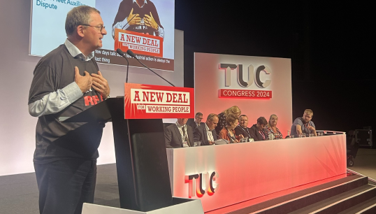 Image:Mr Dickinson speaking at TUC Congress 2024, as he becomes the first seafarer representative to hold the role of TUC president since 1958. Image: Nautilus International