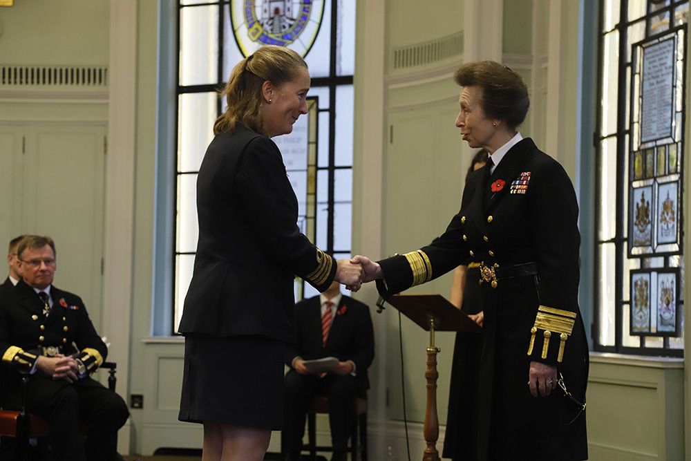 Image:Nautilus Council member Captain Jessica Tyson recieving her Merchant Navy Medal in 2019 from HRH The Princess Royal at Trinity House, London. Image: Mark Dalton