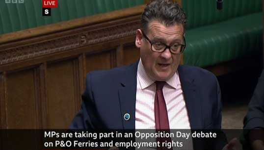 Image:During the debate, Labour MP Karl Turner said that the 'thuggery'; of P&O Ferries represents a 'new low'.