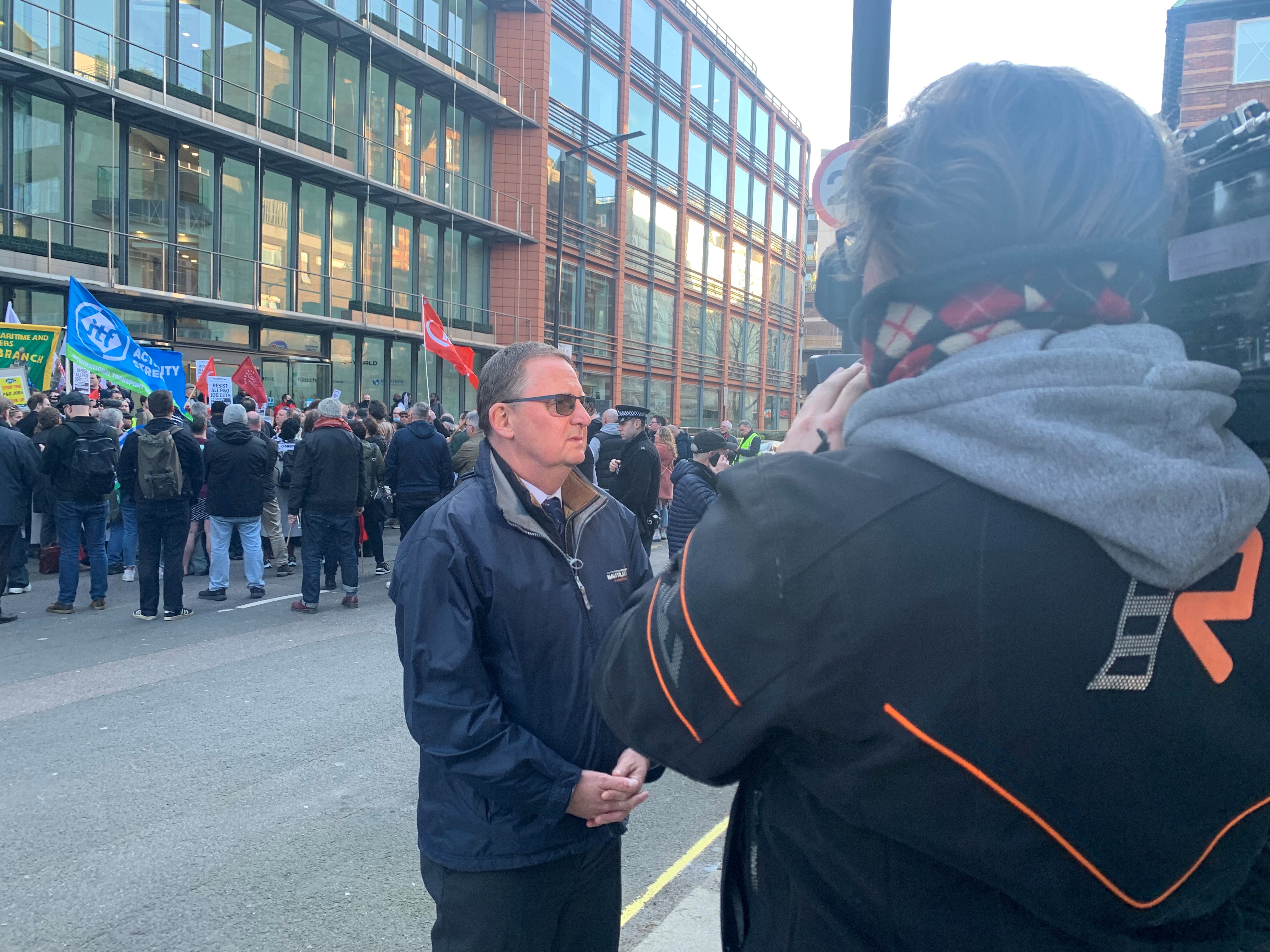 Image:Nautilus general secretary Mark Dickinson speaking during the P&O Ferry protests in London in 2022. Image: Nautilus International