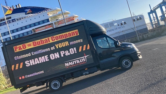 Image:The Union joined protests across the UK against P&O Ferries after the company laid off 800 workers. Credit: Nautilus International
