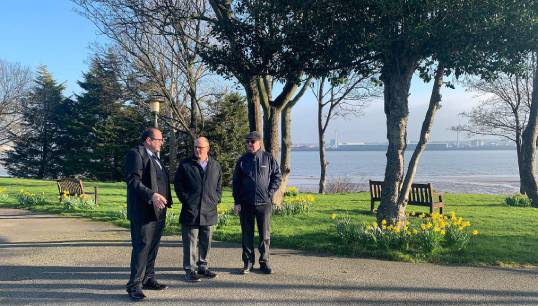 Image:Mr Nowak (middle) on a tour of Nautilus Mariners' Park in Wallasey during Heart Unions Week with Mr Jones (left) and Mr Dickinson (right). Image: Nautilus International