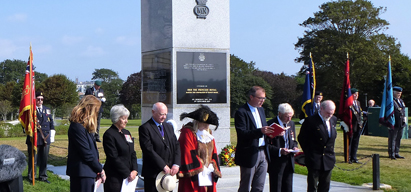 Image:The service of remembrance at the Plymouth Merchant Navy Monument.