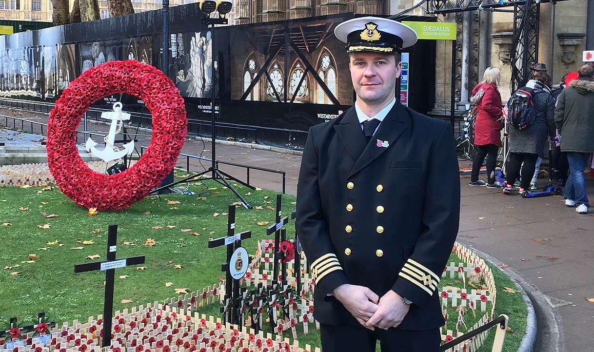 Image:Nautilus member Captain Christopher Williams outside Westminster Abbey.