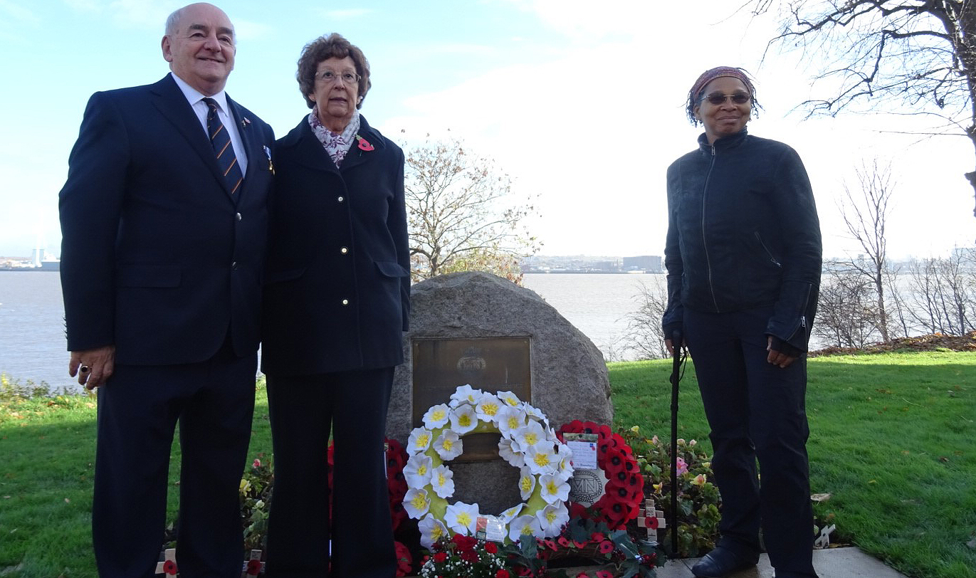 Image:Residents Rob and Kathleen Keith, and artist Faith Bebbington, at the Memorial Stone at Mariners' Park.