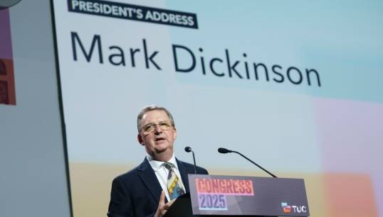 Image:Nautilus general secretary Mark Dickinson during his President's Address at the opening of TUC Congress 2025. Image: Jess Hurd