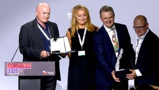 Image:Tributes were heaped on Nautilus International general secretary Mark Dickinson as he concluded his term as President of the Trades Union Congress (TUC) while chairing the 157th Congress in Brighton this week. Image: TUC Congress live streaming screenshot