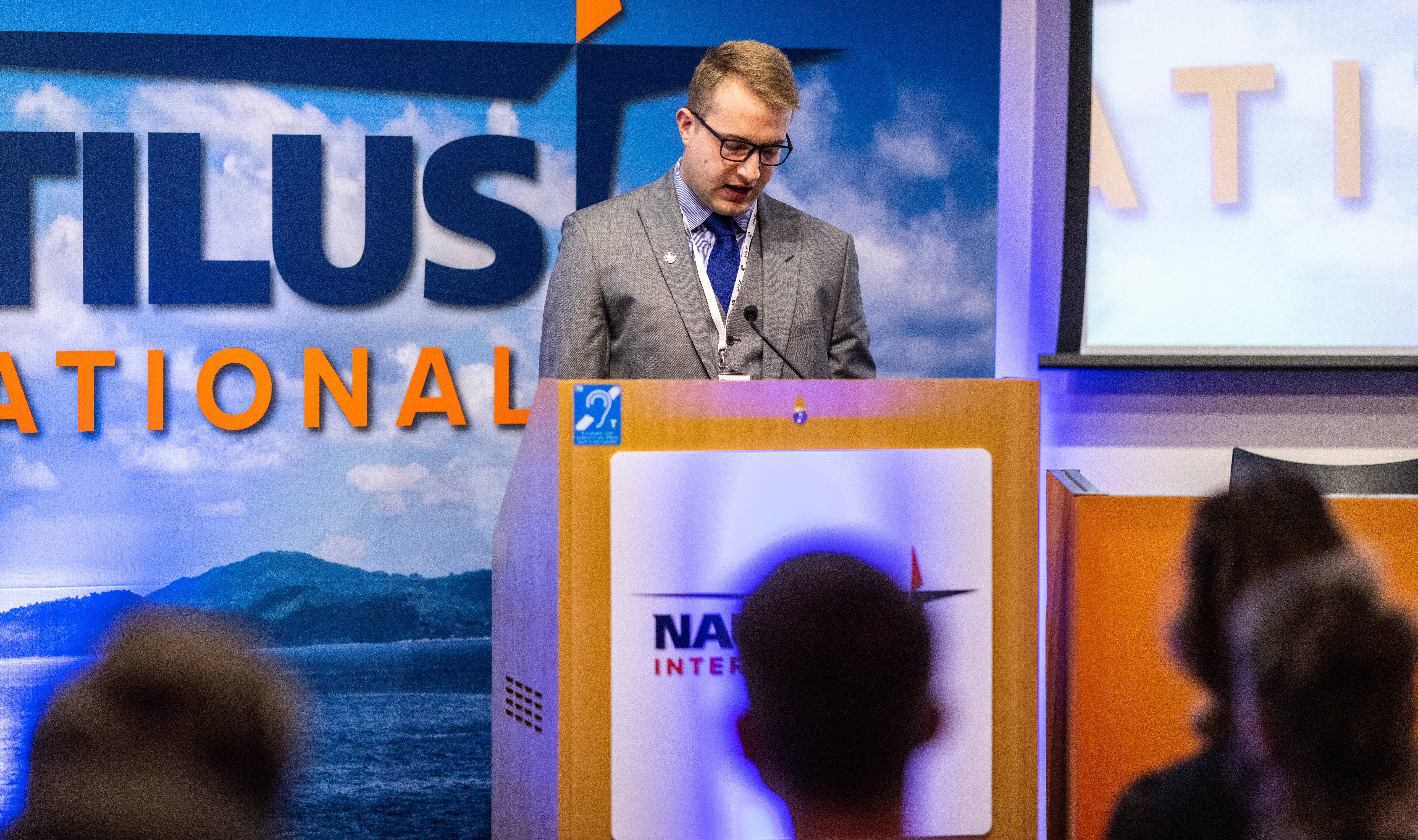 Image:Nautilus member Alexander Day seconding the motion Defend the right to strike: 'It’s hard to see how transport workers could have a minimum service level agreement without impacting on our right to strike.'