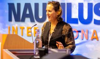 Image:Nautilus member Jessica Tyson speaking in support of the motion Fair ferries in UK waters: 'P&O Ferries is in danger of fading from public view – we must stop this happening.'