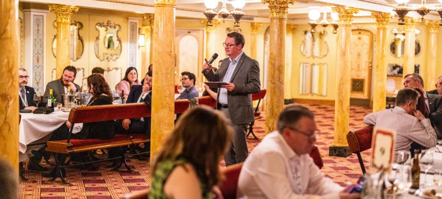 Image:In his after-dinner speech, general secretary Mark Dickinson took the opportunity to thank Ulrich Jurgens – who is stepping down from his position as chair of the Nautilus International Council – for his many years of service to the Union